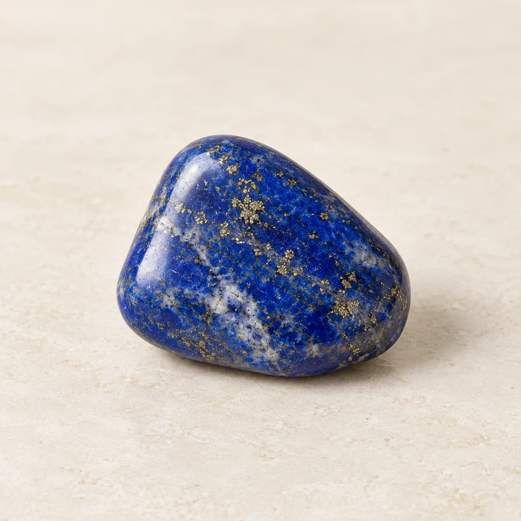 Lapis-lazuli poli bleu profond ponctué de pyrite dorée