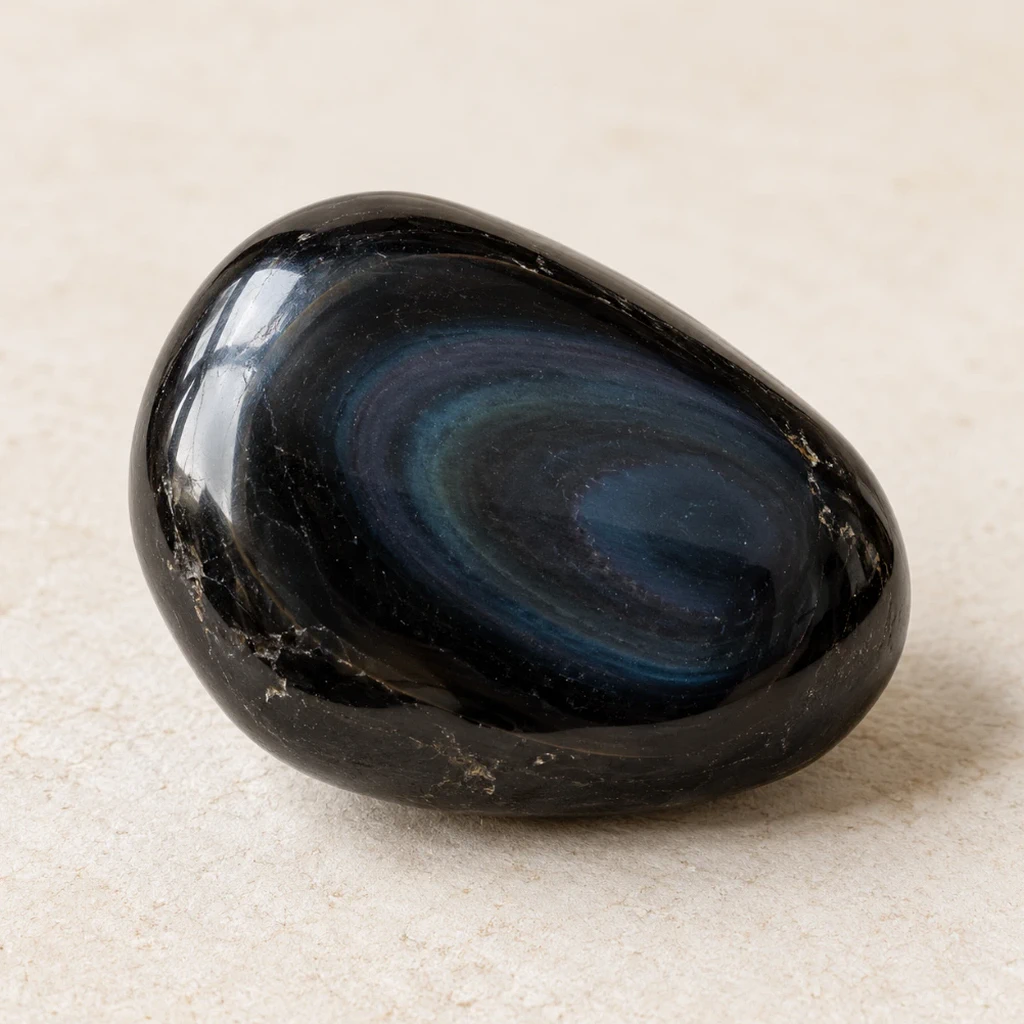 Obsidienne œil céleste polie aux reflets verts et violets