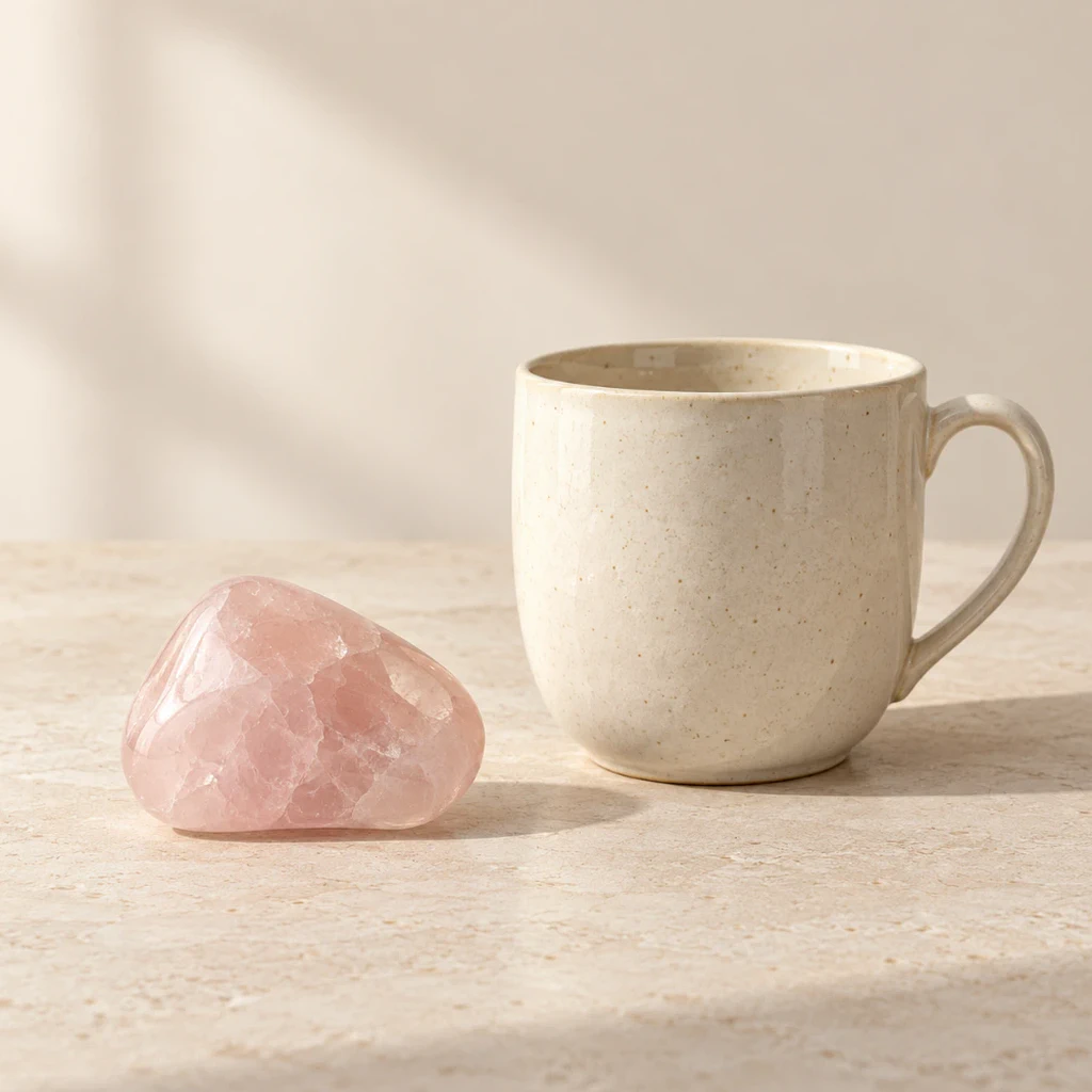 Galet d'améthyste solitaire sur du lin naturel beige