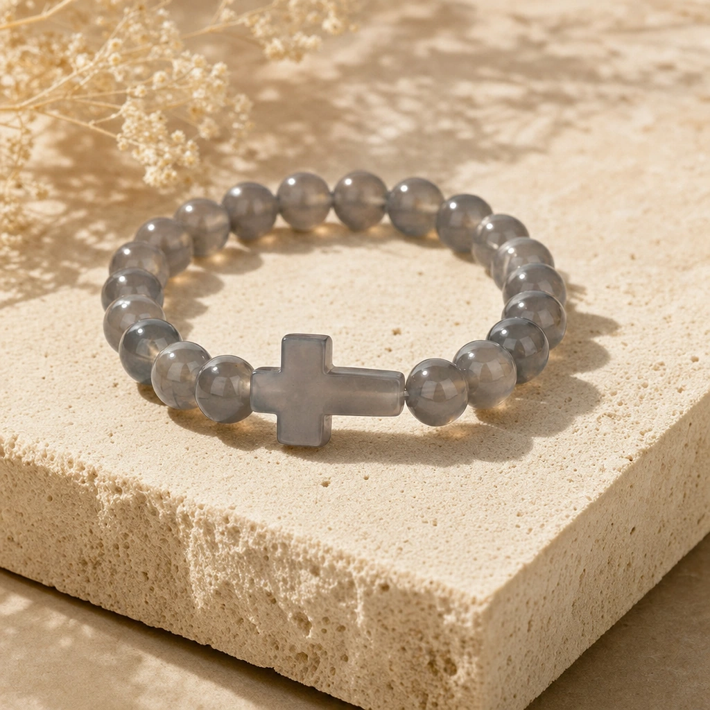 Bracelet perlé en agate grise — État d'Âme