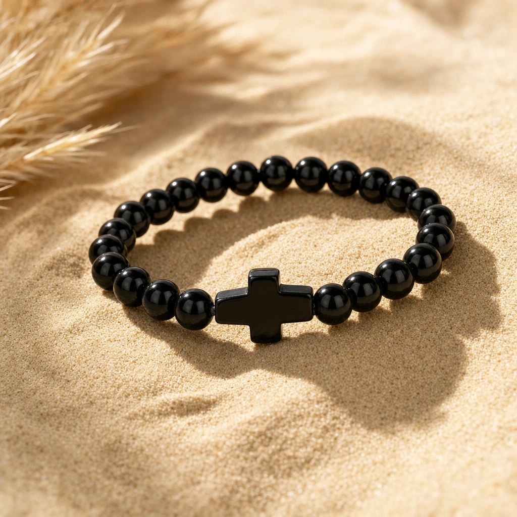 Bracelet perlé en agate noire — Noir — État d'Âme
