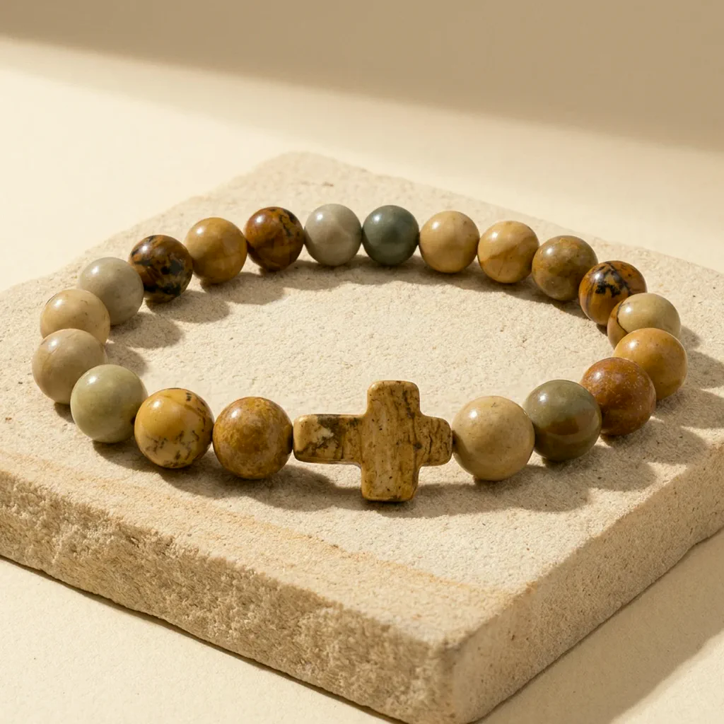 Bracelet perlé en jaspe paysage — État d’Âme