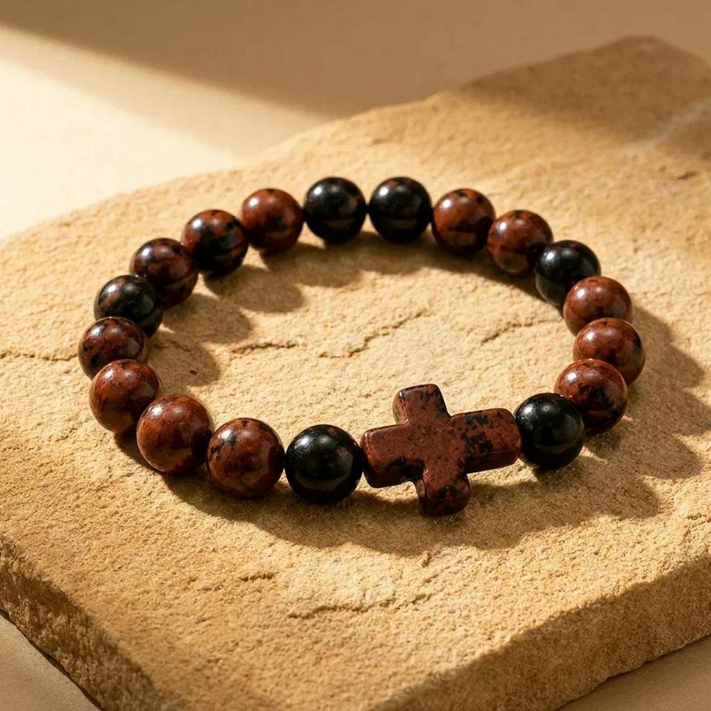 Bracelet perlé en obsidienne acajou — État d'Âme