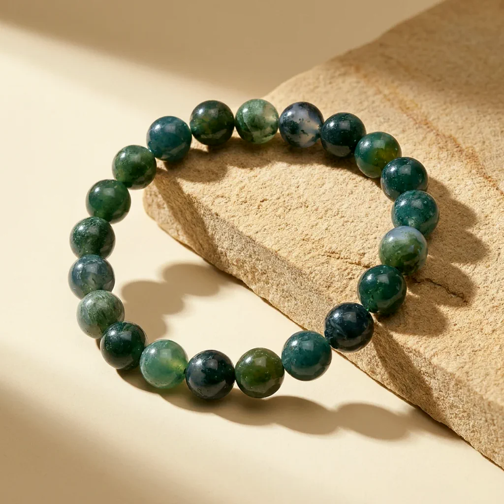 Bracelet en agate mousse aux nuances vert-bleu gris — Vert-Bleu — État d'Âme