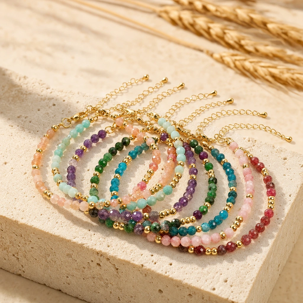 Bracelet fin ajustable en pierres facettées 2 mm — État d'Âme