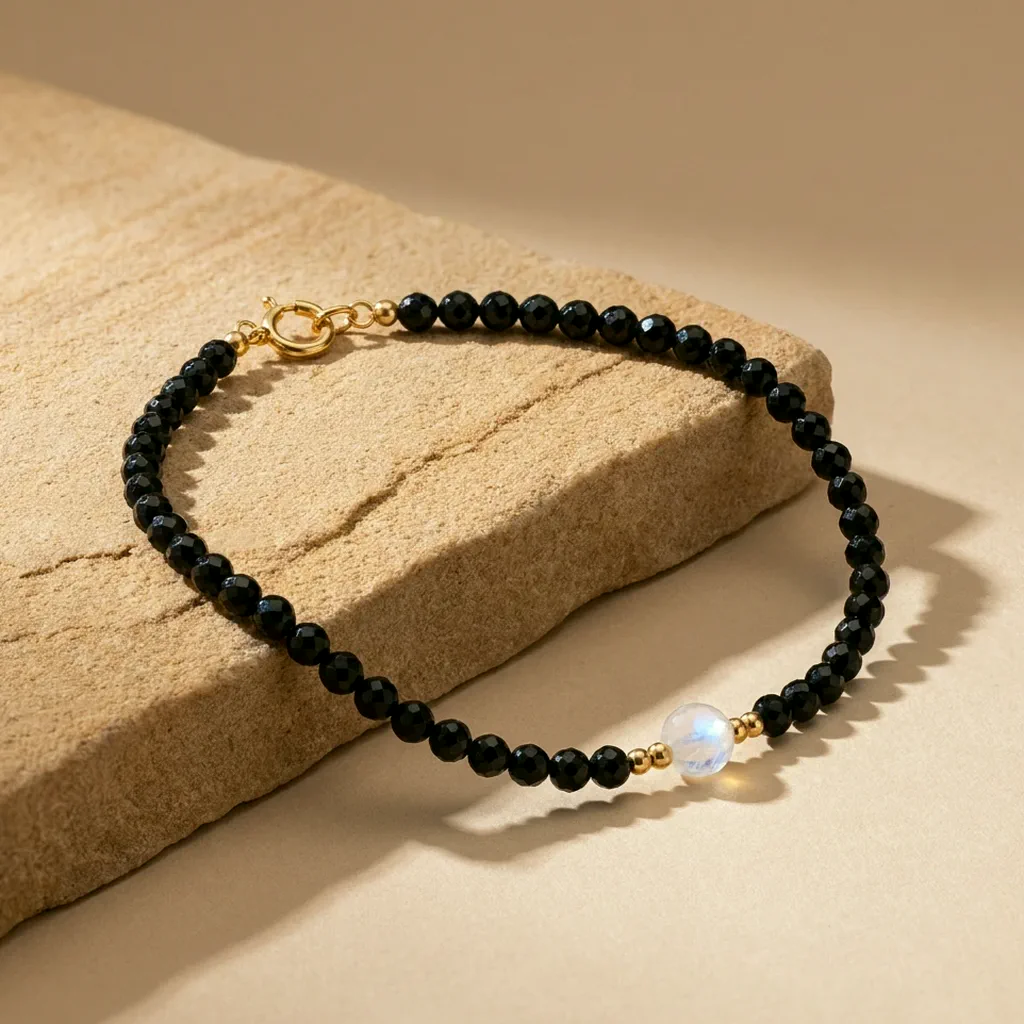 Bracelet en spinelle noire et pierre de lune — État d’Âme