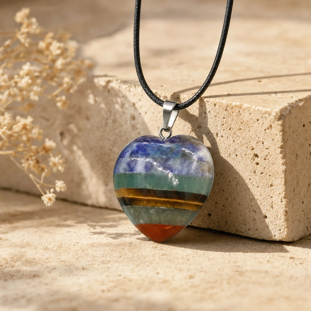 Collier en 7 pierres des chakras — Cœur d'Amour — État d’Âme