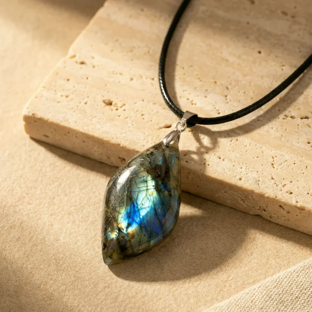 Collier en labradorite — Feuille Clair Lune — État d'Âme