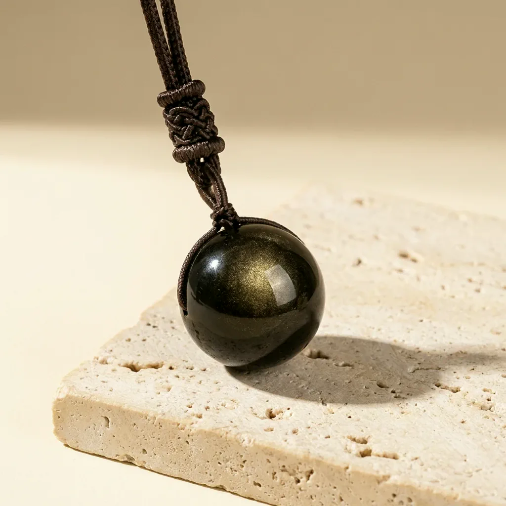 Collier sphère en obsidienne dorée — État d'Âme