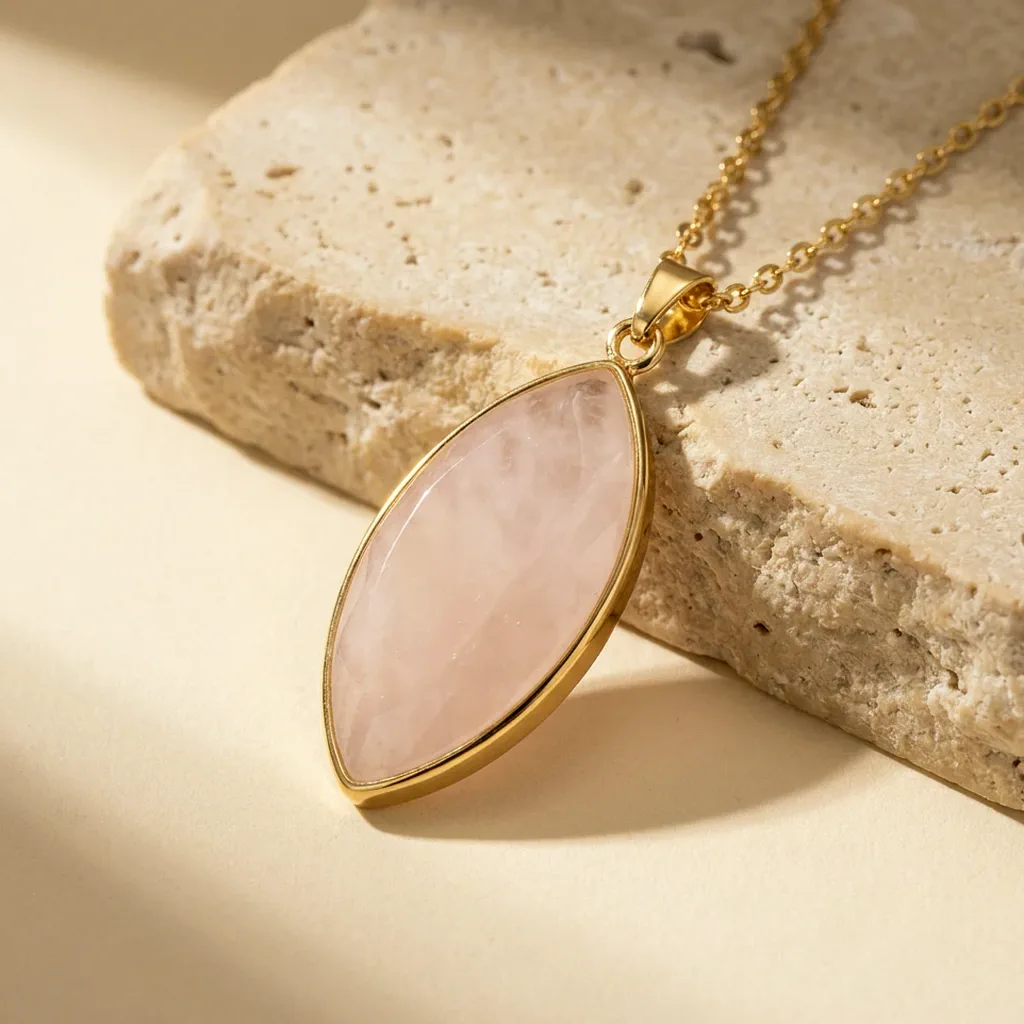 Collier en quartz rose — Pendentif doré Tendresse — État d'Âme