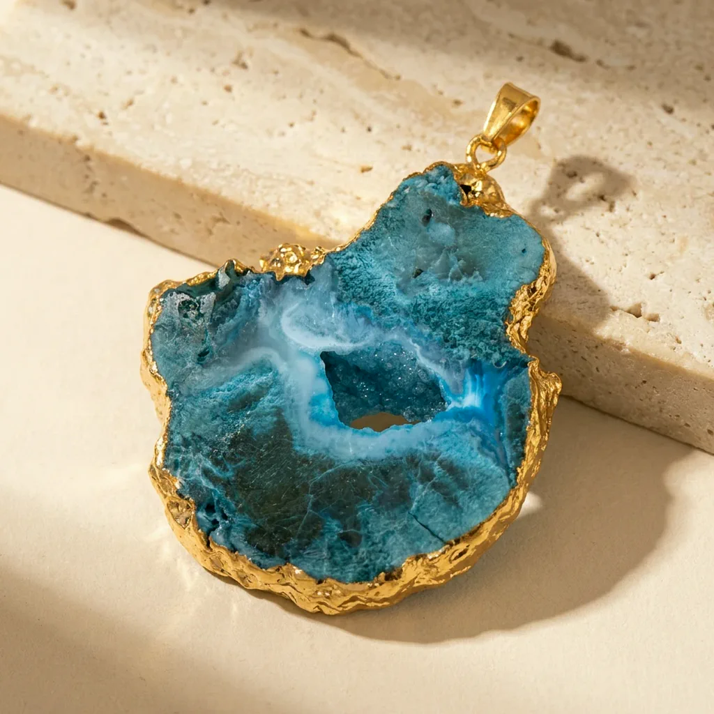 Pendentif géode en agate druzy bleue — État d'Âme