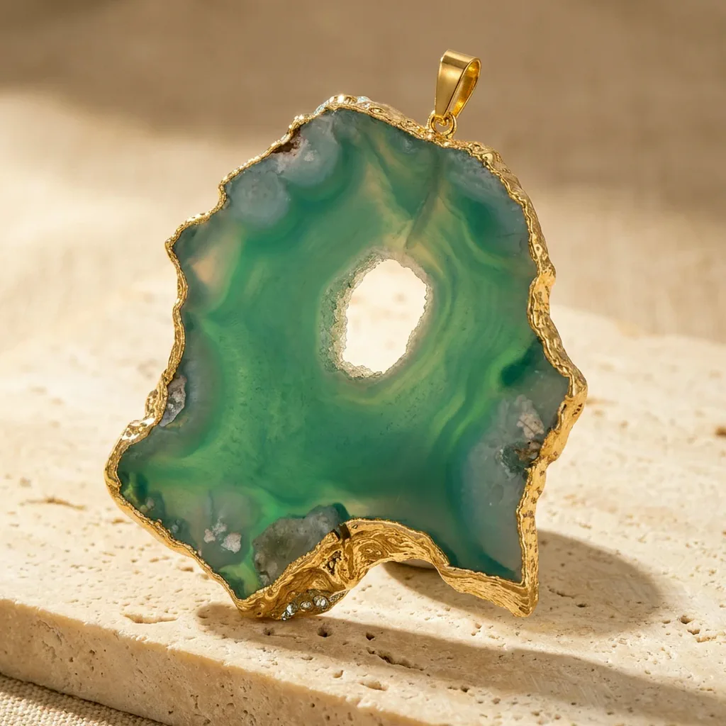 Pendentif géode en agate druzy verte — État d'Âme