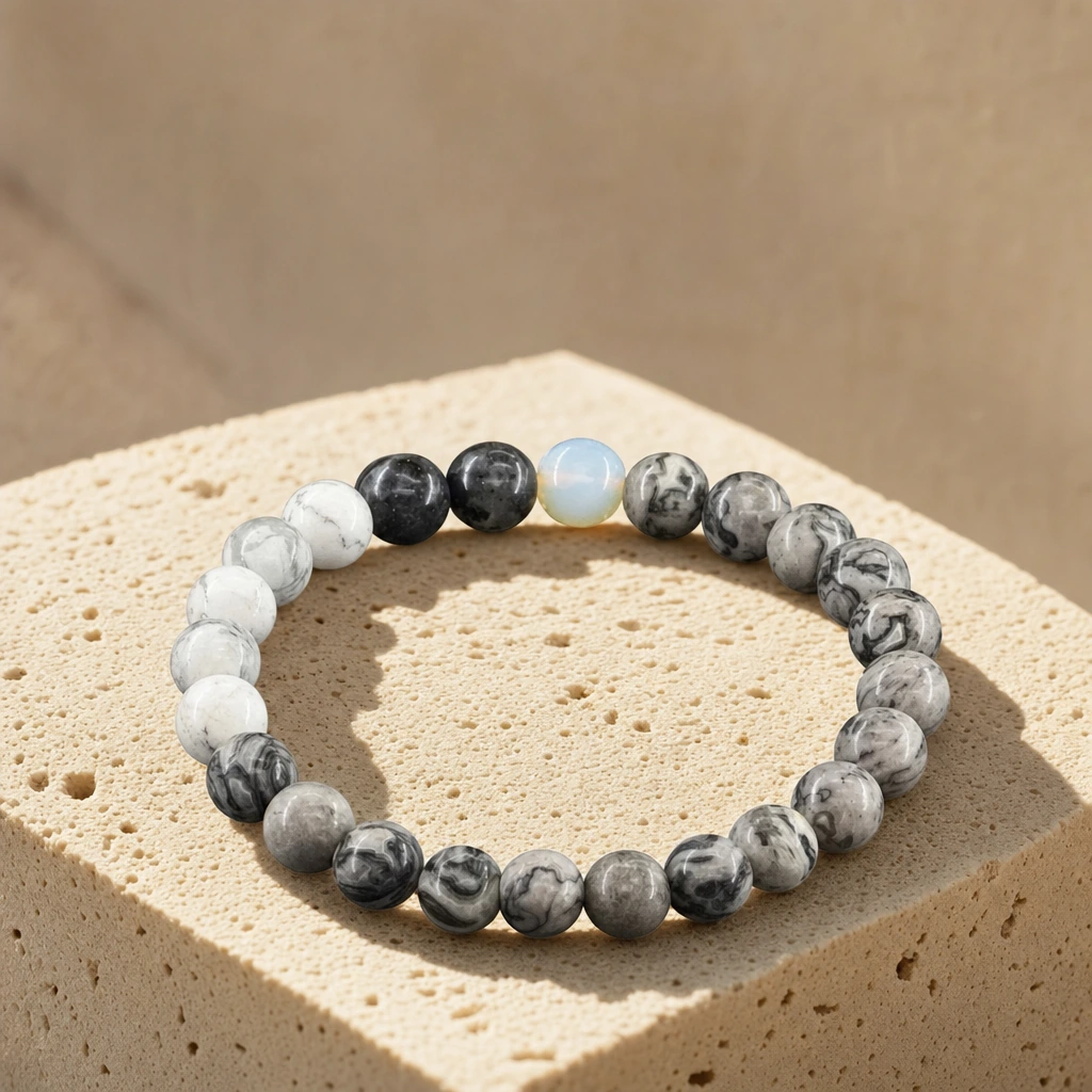 Bracelet en howlite · opale — Lune — État d’Âme