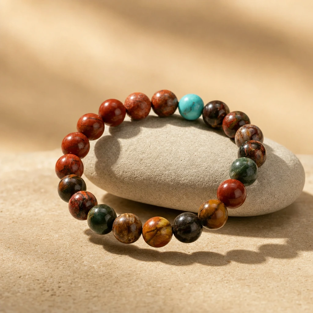 Bracelet en jaspe rouge · turquoise — Mars — État d’Âme