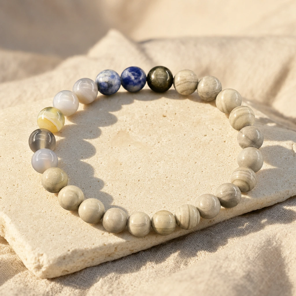 Bracelet en agate grise · sodalite · obsidienne — Pluton — État d'Âme