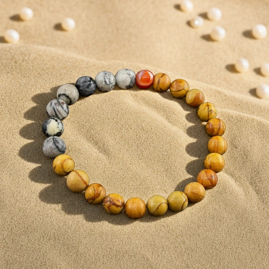 Bracelet en jaspe paysage · jaspe zèbre · cornaline — Saturne — État d’Âme