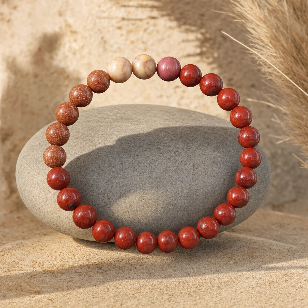 Bracelet en jaspe rouge · pierre de soleil · rhodonite — État d’Âme
