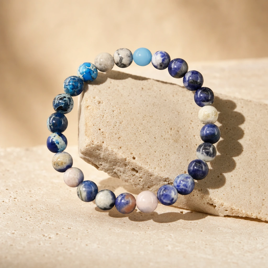Bracelet en sodalite · jaspe impérial · aigue-marine — Terre — État d’Âme