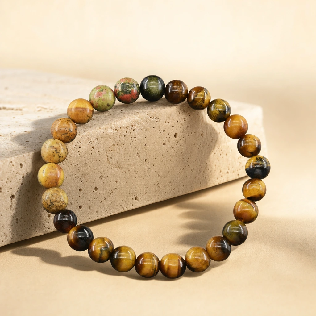 Bracelet en œil de tigre · unakite · obsidienne — Vénus — État d'Âme